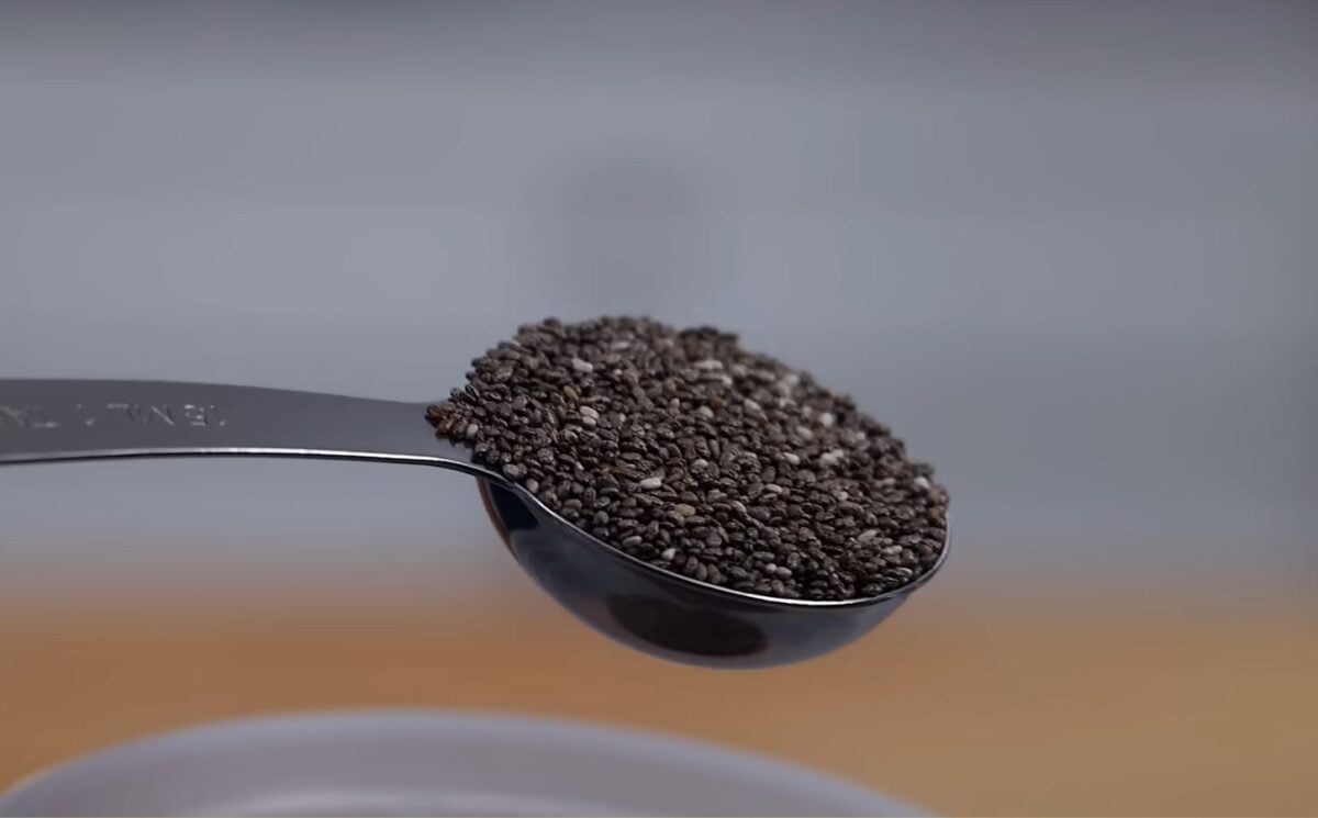 Mark Thompson holds a spoonful of chia seeds in his video, 'I Ate Chia Seeds Every Day for a Month.'