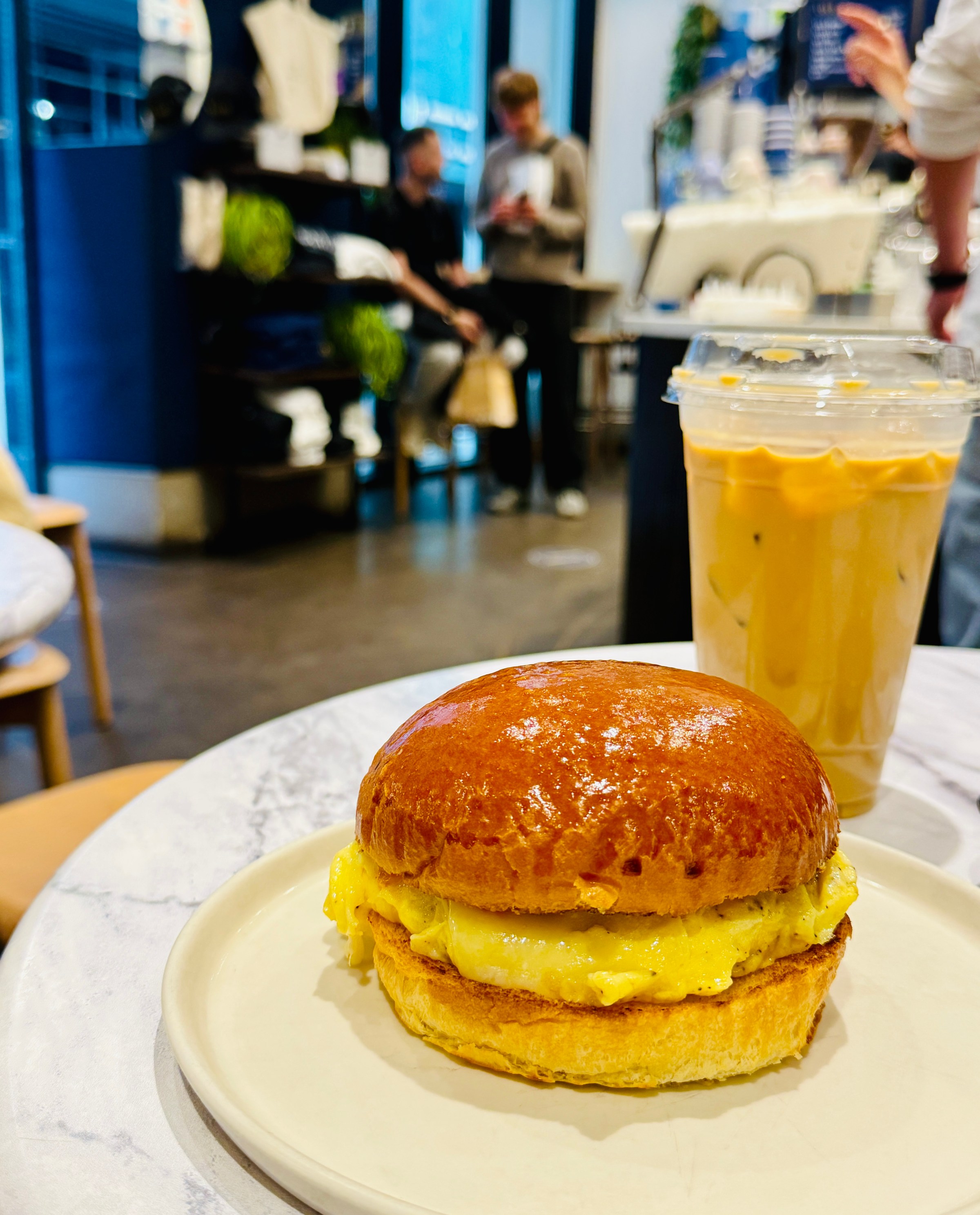 A sandwich on a table.