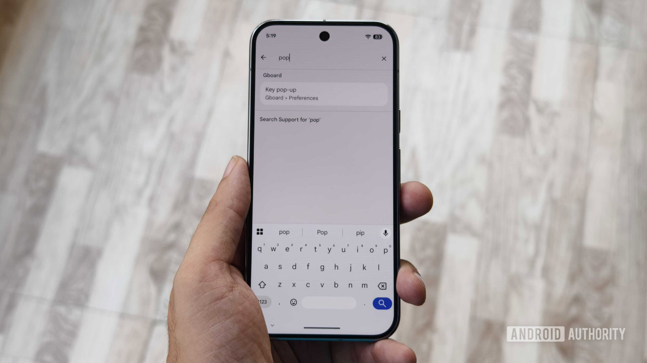 Searching for "pop" in Pixel 10 Pro Settings.