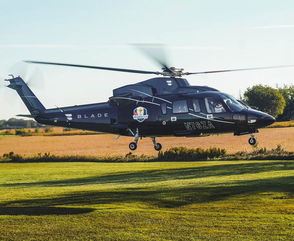 A helicopter landing at the ryder cup