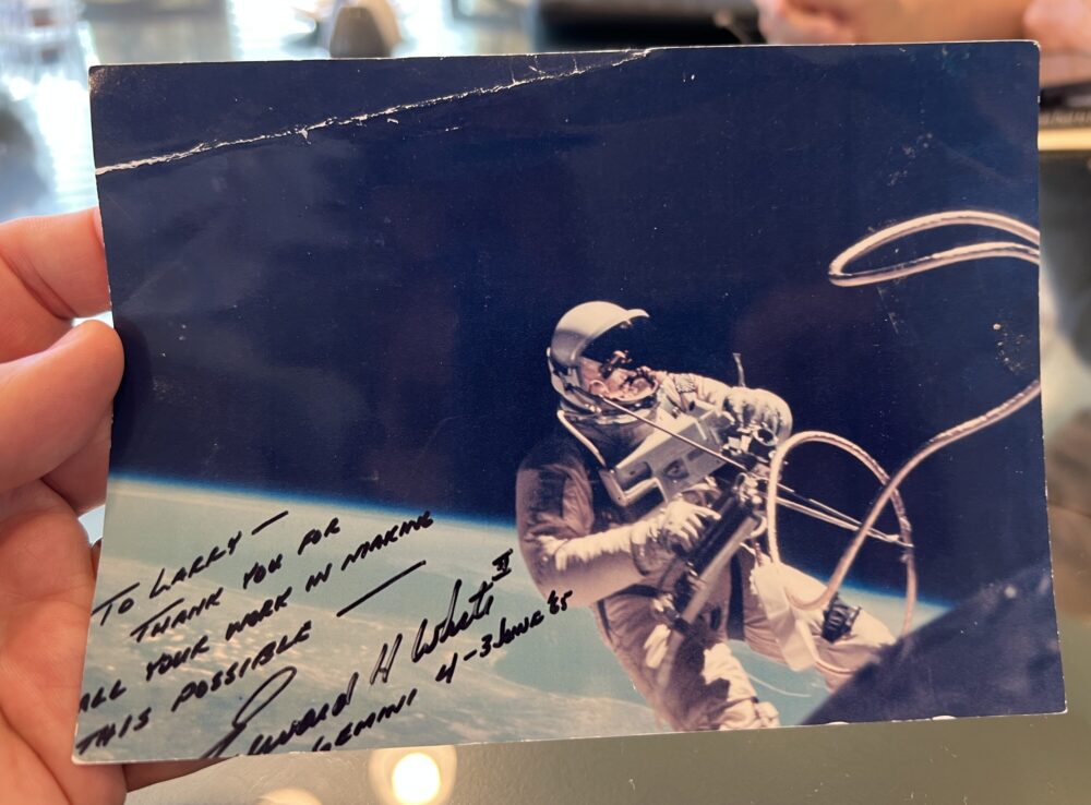 A signed photo of astronaut Ed White during a spacewalk