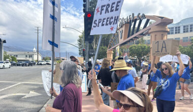 Protest against Jimmy Kimmel's suspension at Walt Disney Studios in Burbank