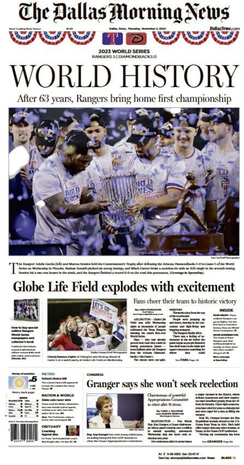 Texas Rangers win their first World Series: Nov. 2, 2023