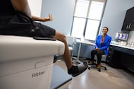 Dr. Dora Johnson and patient Quentin Bonner talk about his progress after a diabetes...