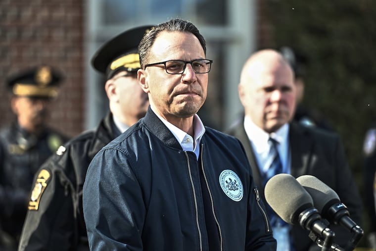 Pa. Gov. Josh Shapiro pauses during a news conference at the governor's official residence on Sunday, Apr. 13, 2025, in Harrisburg, Pa. Shapiro said this week that President Donald Trump "cherry picks" which instances of political violence he'll condemn.