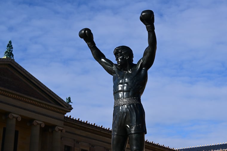 Sylvester Stallone's personal casting of the 'Rocky' statue on Dec. 3, 2024, the day it was "temporarily" installed at the top of the steps of the Philadelphia Museum of Art. The statue was supposed to be removed Dec. 31 but still remains, and nobody will say why.
