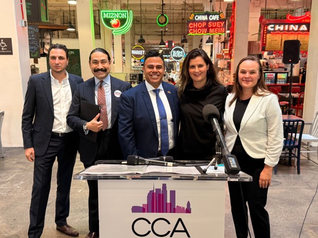 From left: Adam Daneshgar, owner of Grand Central Market; Leslie...