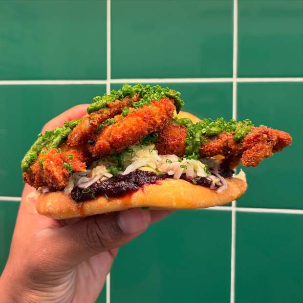 The softshell crab cutter by Bridgetown Roti is made with...