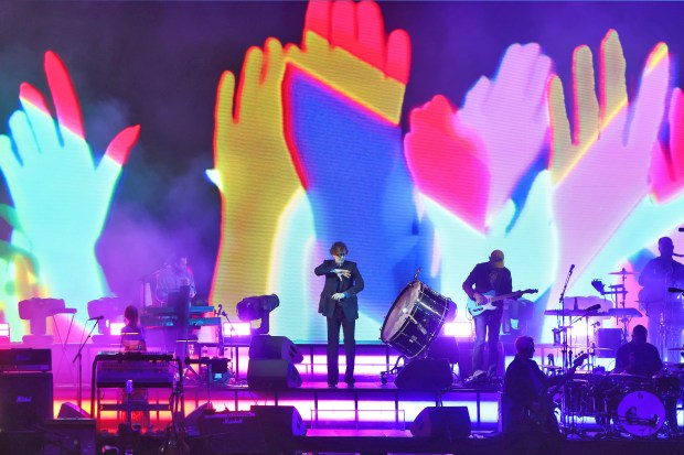 Britpop band Pulp with singer Jarvis Cocker performs at the...
