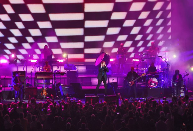 Britpop band Pulp with singer Jarvis Cocker performs at the...