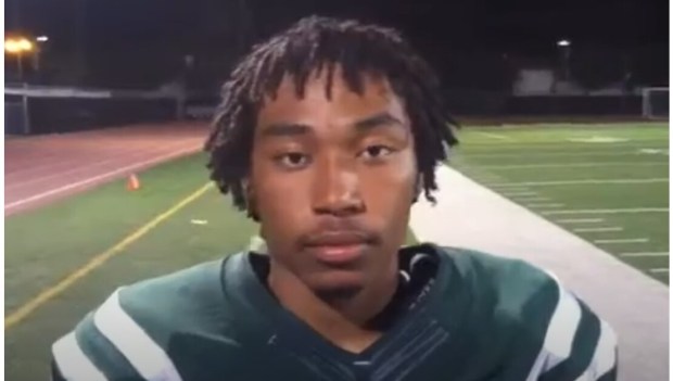 Granada Hills football player Shane Tamura is interviewed after a game on Sept. 18, 2015. (Southern California News Group file photo)