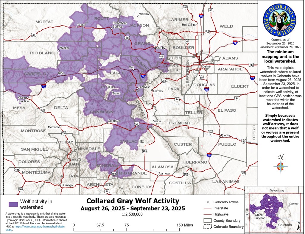 Colorado wolf map from CPW shows September activity across mountains