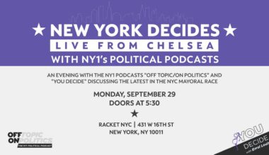 A banner with details about the "New York Decides" event.