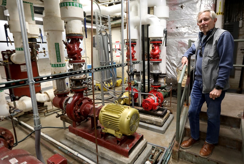 Ron Natinsky in the mechanical room, where he has spent a fortune of the Texas Discovery...