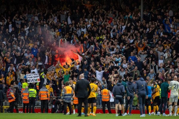 LIVERPOOL, ENGLAND - Sunday, May 22, 2022: Wolverhampton Wanderers supporters after the FA Premier League match between Liverpool FC and Wolverhampton Wanderers FC at Anfield. (Pic by David Rawcliffe/Propaganda)