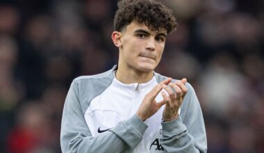 BOURNEMOUTH, ENGLAND - Saturday, March 11, 2023: Liverpool's Stefan Bajcetic applauds the supporters after the FA Premier League match between AFC Bournemouth and Liverpool FC at the Vitality Stadium. Bournemouth won 1-0. (Pic by David Rawcliffe/Propaganda)