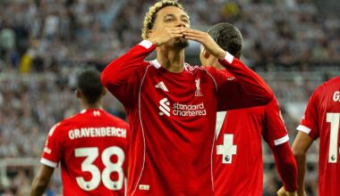 NEWCASTLE-UPON-TYNE, ENGLAND - Monday, August 25, 2025: Liverpool's Hugo Ekitike celebrates after scoring the second goal during the FA Premier League match between Newcastle United FC and Liverpool FC at St James' Park. (Photo by David Rawcliffe/Propaganda)