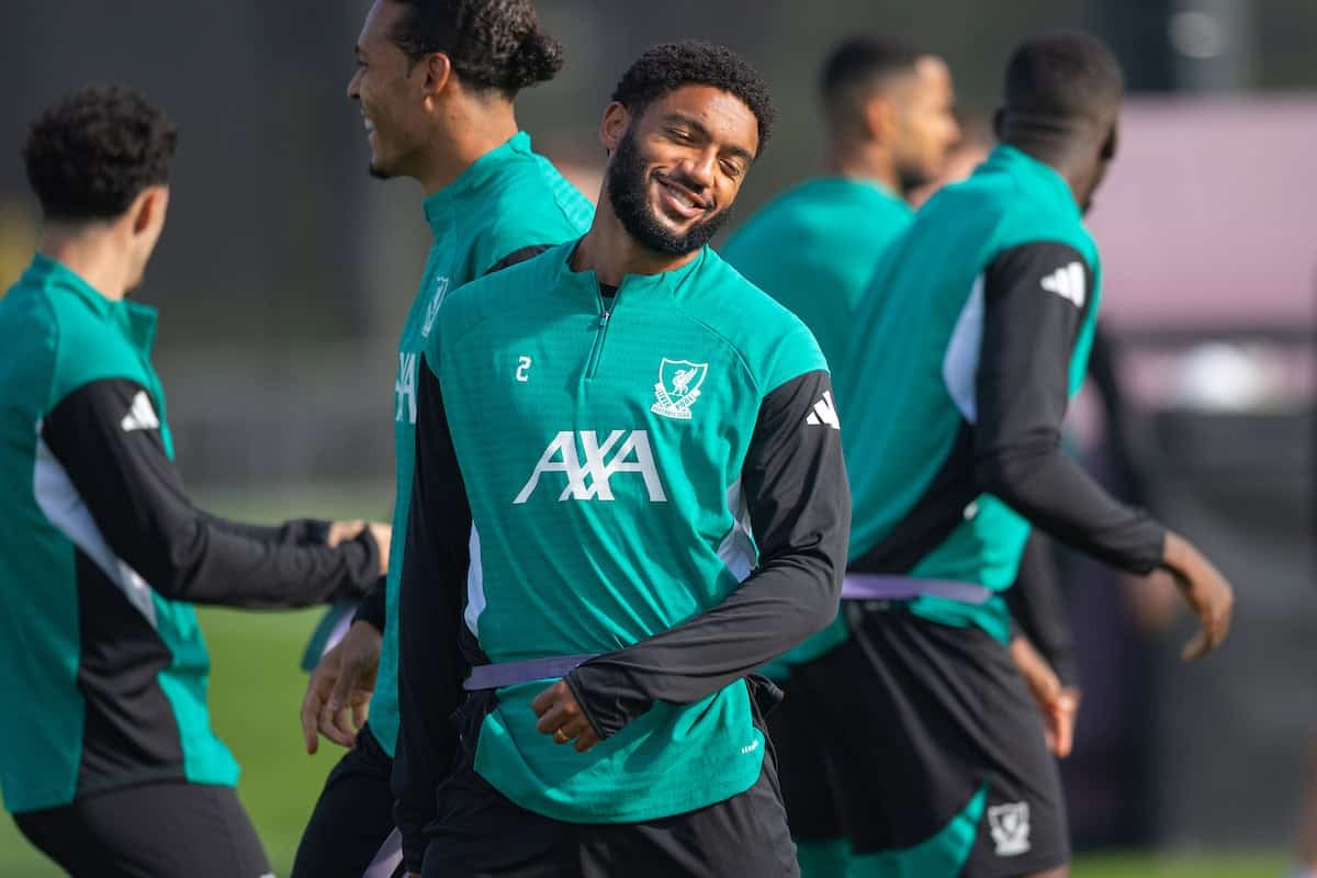 LIVERPOOL, ENGLAND - Monday, September 29, 2025: Liverpool's Joe Gomez during a training session at the AXA Training Centre ahead of the UEFA Champions League match between Galatasaray A.?. and Liverpool FC. (Photo by Richard Martin-Roberts/Propaganda)