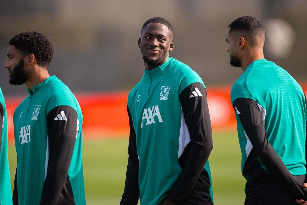 LIVERPOOL, ENGLAND - Monday, September 29, 2025: Liverpool's Ibrahima Konaté during a training session at the AXA Training Centre ahead of the UEFA Champions League match between Galatasaray A.?. and Liverpool FC. (Photo by Richard Martin-Roberts/Propaganda)