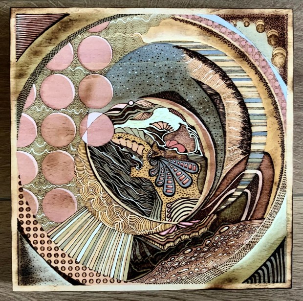 Artist Sneha Craig's unique, mixed media contemporary art pieces many painted on wood range from small to very, very large. (Courtesy of Dot Renshaw)