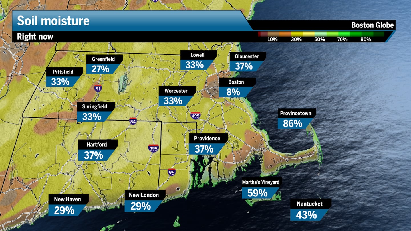 A look at soil moisture across Southern New England with 100 percent being "normal."