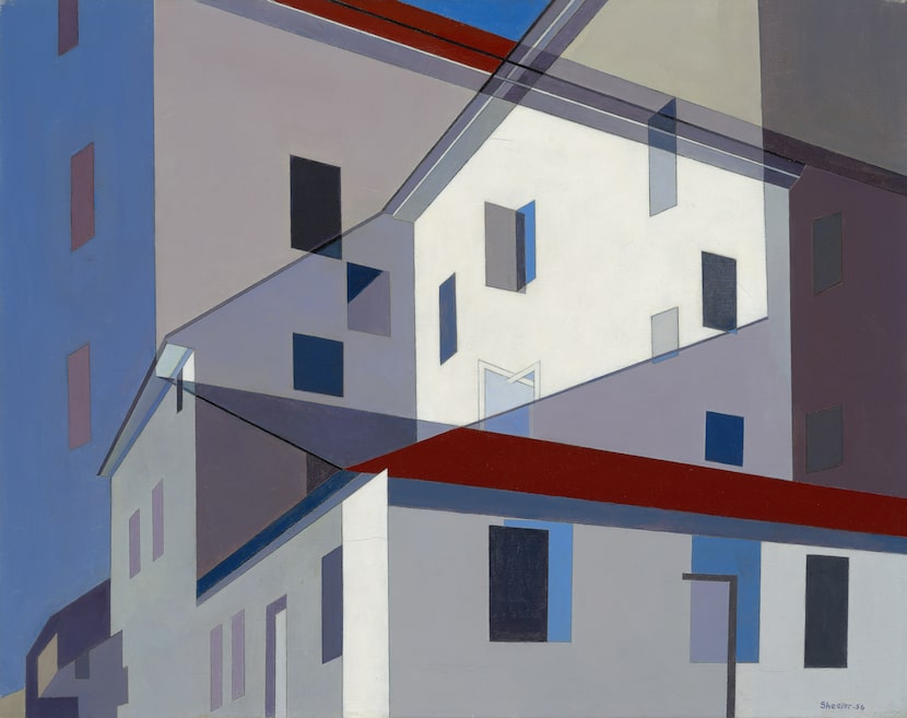 Charles Sheeler's 1956 oil-on-canvas work "On a Shaker Theme" exploits the tension between...