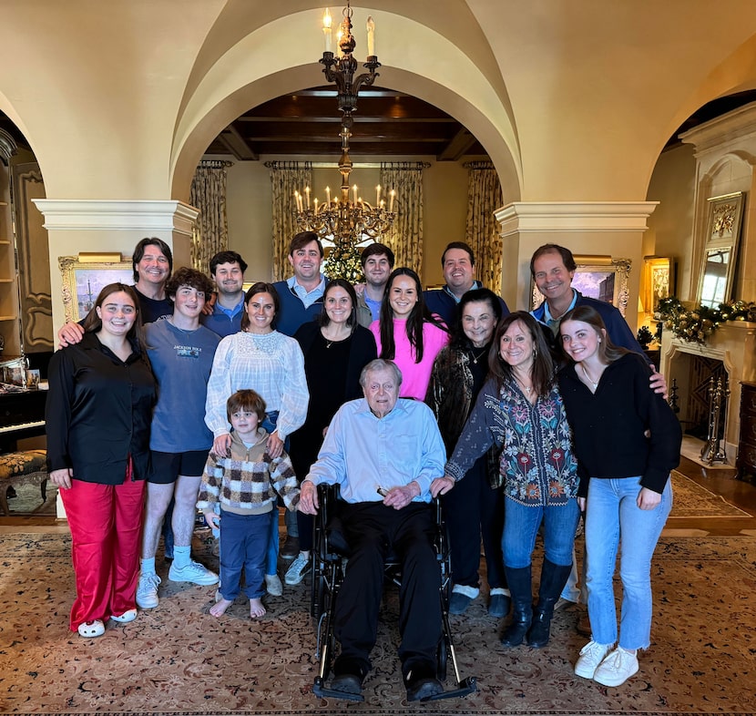 The family Pogue: Mack Pogue, center, with his family at Christmas in late 2023, about a...