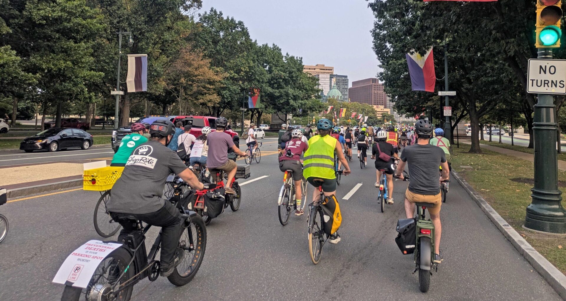 Philly cyclists ride through the city to call for concrete protection on Spruce and Pine streets