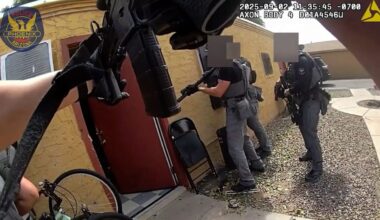 Screenshot from body camera footage of shooting that injured two Phoenix police officers in early S...