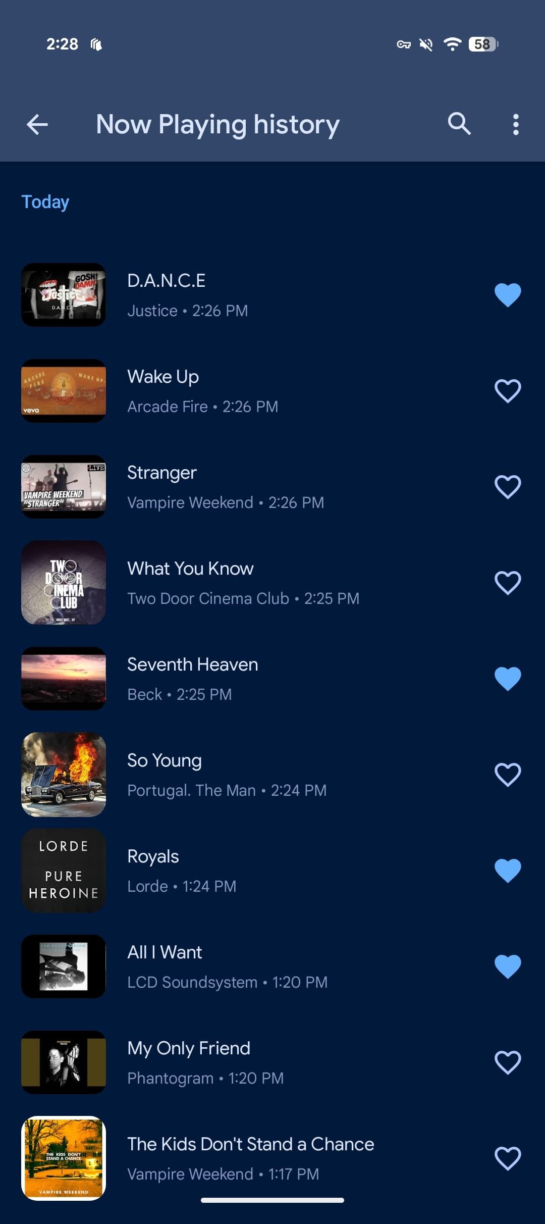Pixel Now Playing history without favorites