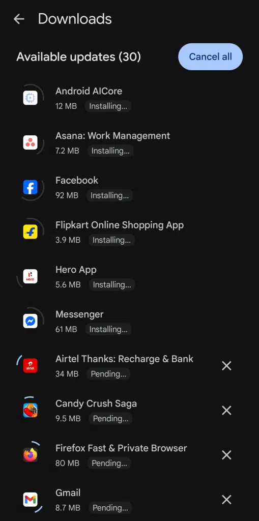 Play Store six app update