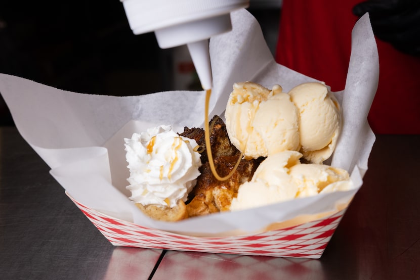 The Tex’s Toast á la Mode is prepared during the State Fair of Texas opening day at Fair...