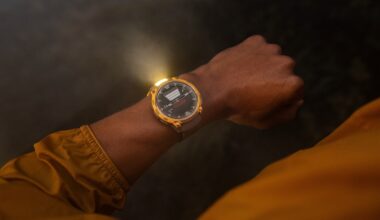 A photo of the Garmin Instinct Crossover AMOLED watch with the flashlight active on a person