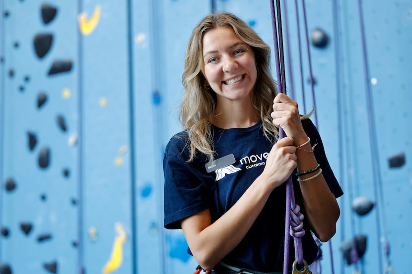 Climbing coach Rebecca Thompson is pictured at Movement Gym, a climbing, yoga & fitness...