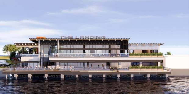 A rendering of The Landing as seen from San Diego Bay. Brigantine Restaurant Group's proposal calls for a multi-concept dining destination that would incorporate the familiar The Fish Market restaurant alongside a grab-and-go option and a steakhouse. (Gensler)