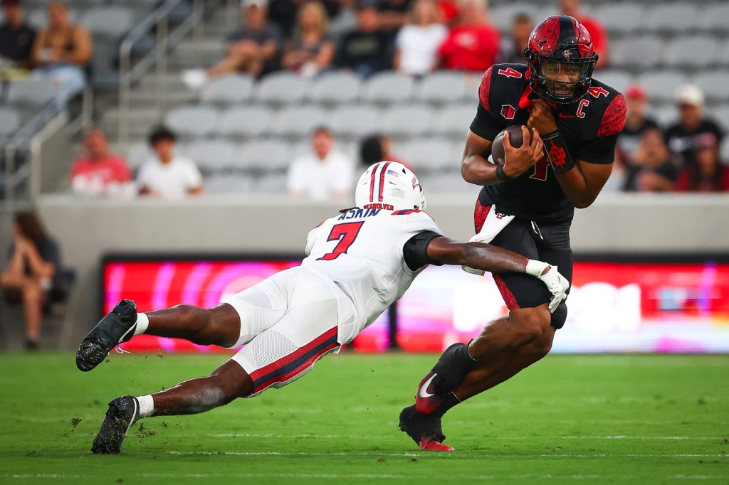 Aztecs coach Sean Lewis says QB Jayden Denegal just needs more time on task to improve