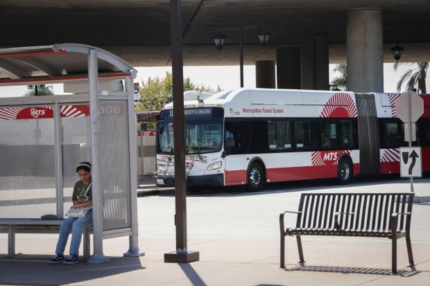 MTS buses at the Old Town Transit Center on Thursday, Sept. 4, 2025. (Sandy Huffaker for The San Diego Union-Tribune)