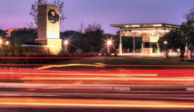 SwRI Front gate at night with a long exposure
