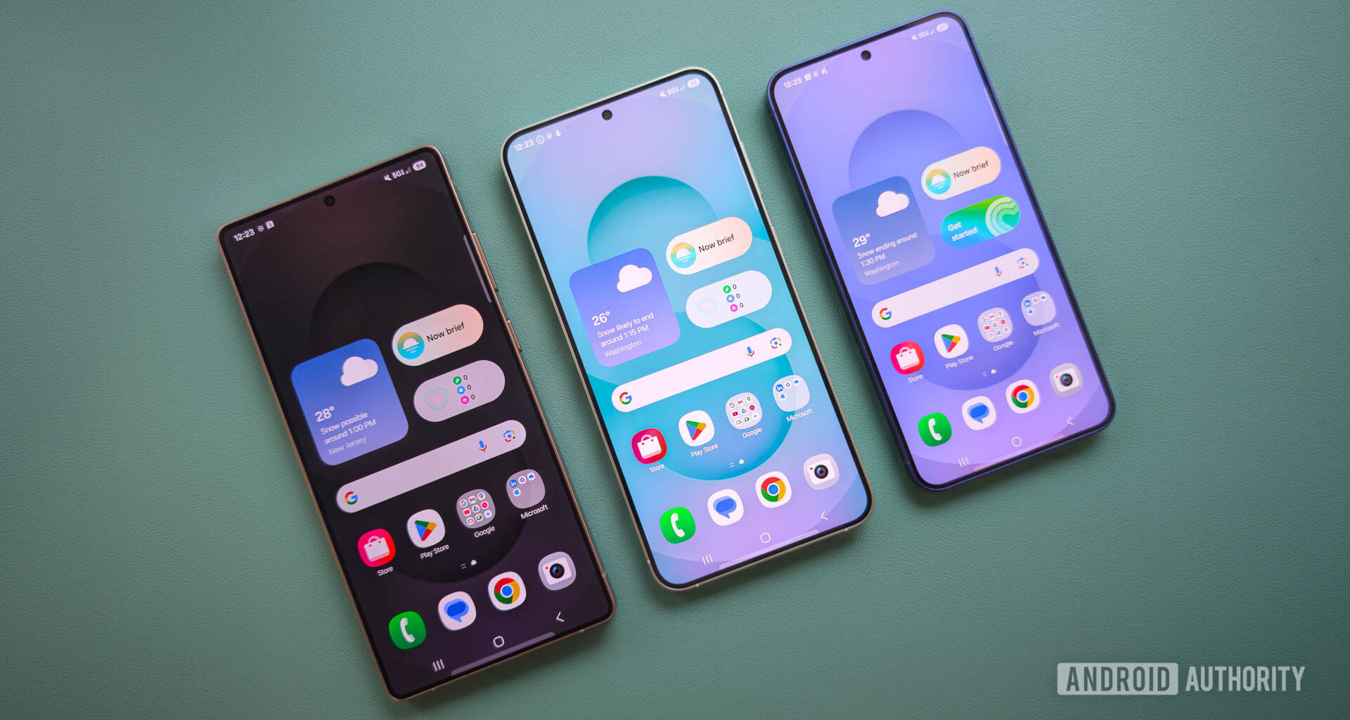 Samsung Galaxy S25 series with home screens showing