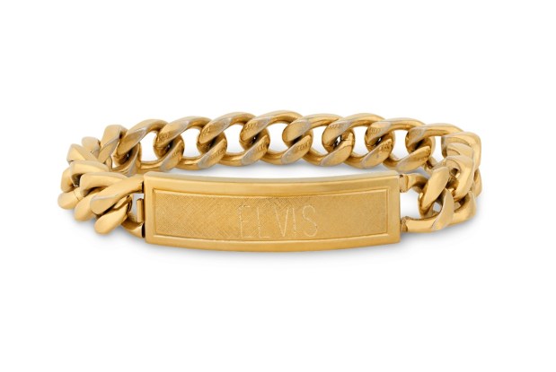 Elvis Presley's electroplated gold Cuban link bracelet with an ID plate engraved with his name is now up for sale by M.S. Rau in New Orleans for $28,500. (M.S. Rau via rauantiques.com)