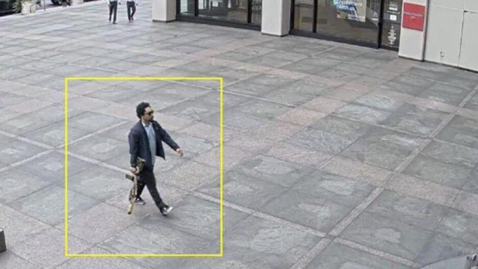 This image from surveillance video obtained by The Associated Press shows Shane Tamura outside a Manhattan office building on Monday, July 28, 2025 in New York. (AP Photo)