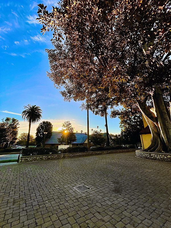 PHOTO: Steven Lawrence | The South Pasadenan News | Holy Family Church on Fremont Street at sunrise in the couryard
