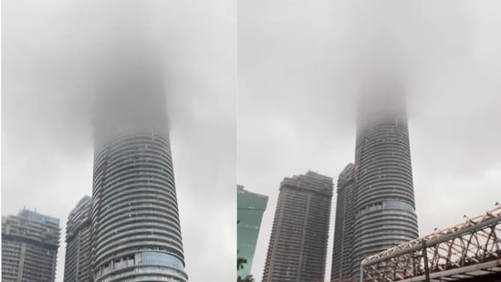 A glimpse of Noida’s Supernova Tower during the monsoon left people awestruck.(@vikas_rana888/Instagram)