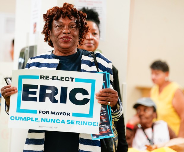 Mayor Eric Adams makes a campaign stop at the Mid-Bronx Senior Citizens Center Friday, Sept. 12, 2025 in the Bronx New York, New York. (Barry Williams/ New York Daily News)