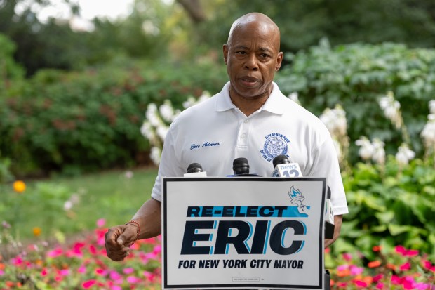 Mayor Eric Adams is pictured at a press conference announcing he's staying in the election at Gracie Mansion Friday, Sept. 5, 2025.(Barry Williams/ New York Daily News)