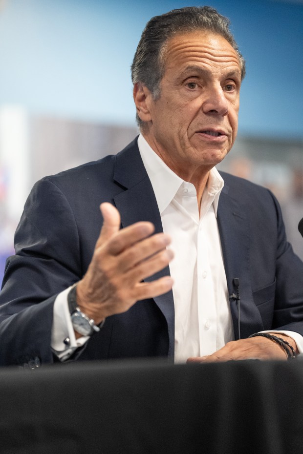 Gov. Andrew Cuomo Speaks at a press conference at City Employees Union in Manhattan, New York on Thursday, Aug. 14, 2025 (Barry Williams/ New York Daily News)