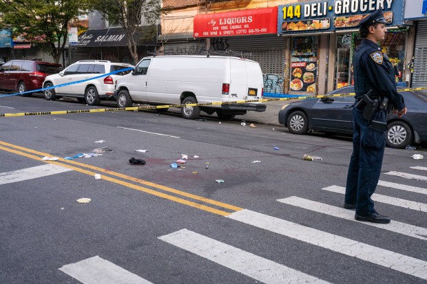 Scene where a man was fatally stabbed near 141 Nagle Avenue in Manhattan on Sunday Sept. 21, 2025. (Theodore Parisienne / New York Daily News)