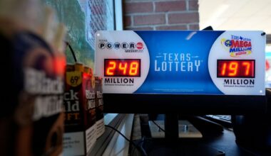 A Texas Lottery sales terminal shows the jackpot amounts up to win at Fuel City in Dallas, Wednesday, Feb. 26, 2025. (AP Photo/LM Otero, File)