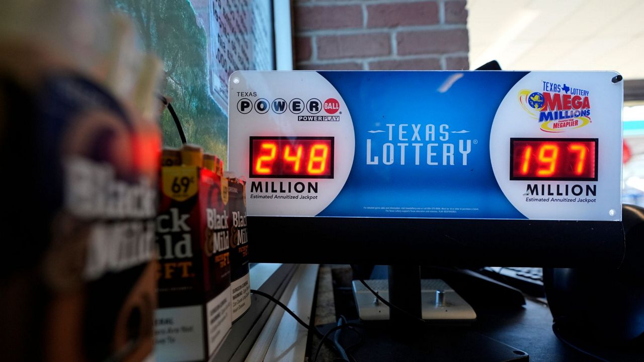 A Texas Lottery sales terminal shows the jackpot amounts up to win at Fuel City in Dallas, Wednesday, Feb. 26, 2025. (AP Photo/LM Otero, File)