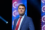 Turning Point USA co-founder Charlie Kirk arrives to speak during a campaign rally for...